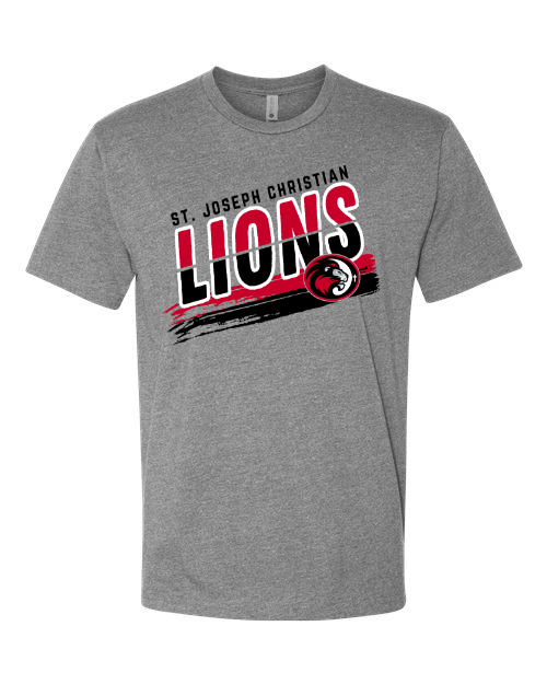 Red & Black SJCS Lions Next Level Dark Grey Tee