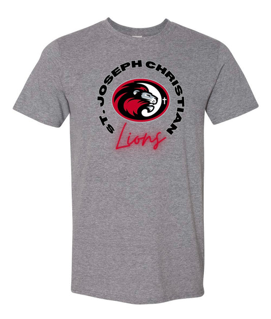 St. Joseph Christian Lions Circle Heather Graphite Tee