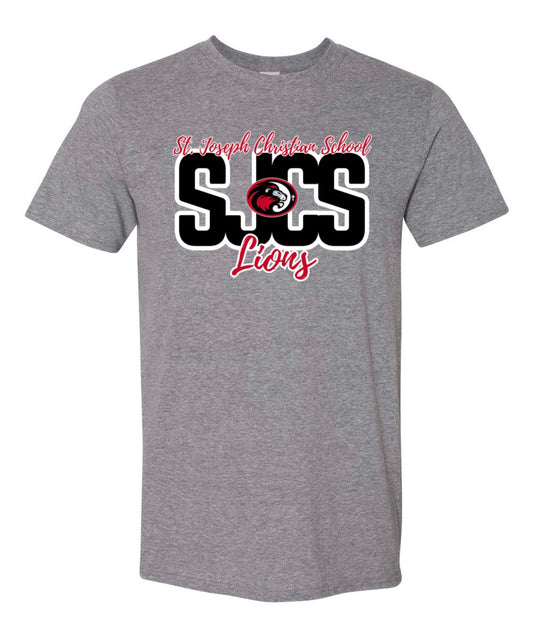 SJCS Lions Script Heather Graphite Tee