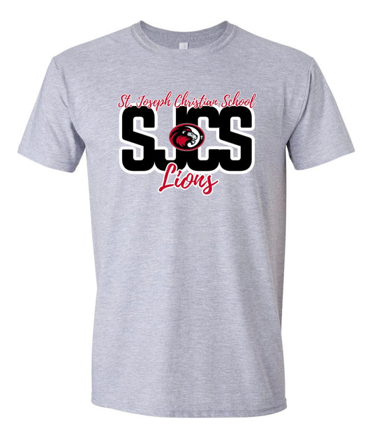 SJCS Lions Script Sports Grey Tee