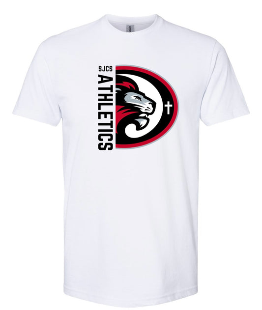 Black Vertical SJCS Athletics Lions White Tee