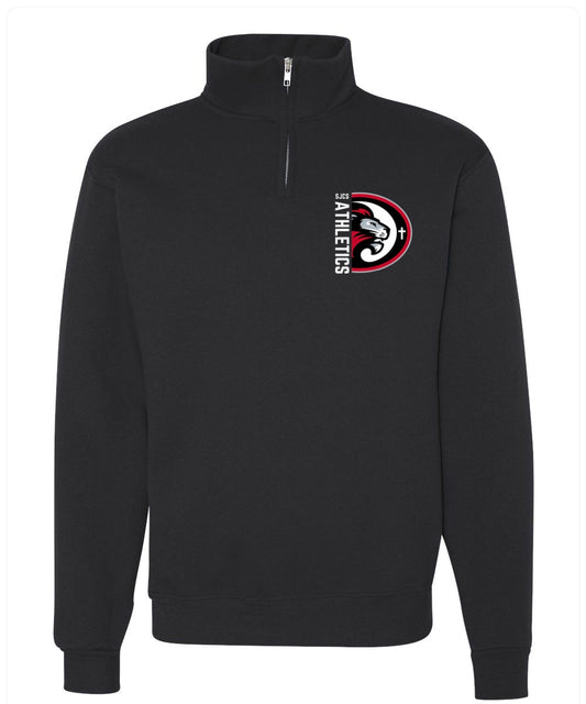 White Vertical SJCS Athletics Lions Black Quarter Zip