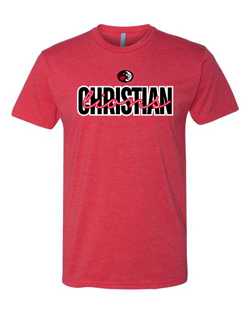 Lions Script Christian Next Level Red Tee