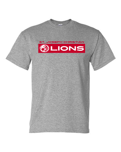 Horizontal White SJCS Lions Sports Grey Short Sleeve/Long Sleeve