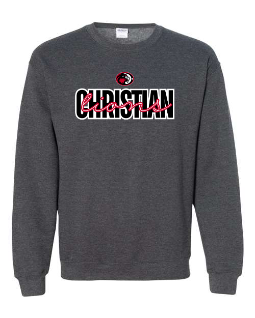 Lions Script Christian Dark Heather Sweatshirt/Hoodie Option