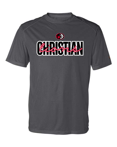 Lions Script Christian Graphite Performance Tee