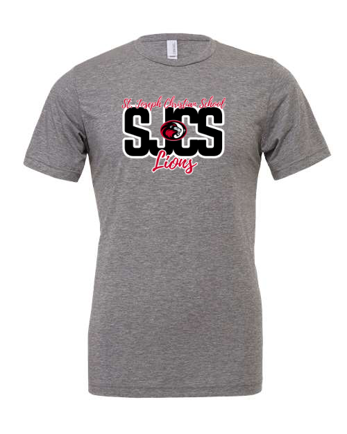 SJCS Lions Script Bella Canvas Grey Triblend